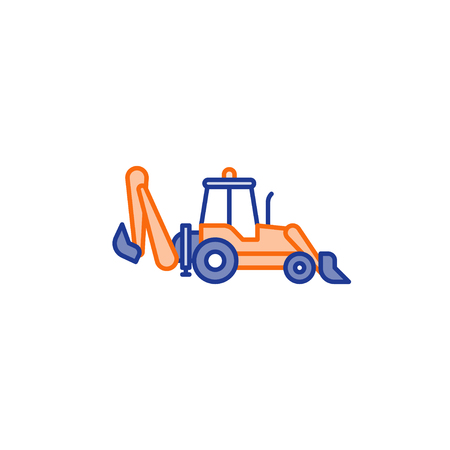 Wheel excavator flat icon, excavation services concept symbol, side view, linear vectorのイラスト素材