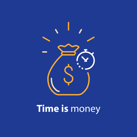 Time is money, compound interest, financial investments stock market, future income growth, revenue increase, money return, pension fund plan, budget management, savings account, banking vector iconのイラスト素材