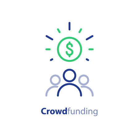 Crowdfunding and donation concept, raising money, crowdsourcing, vector line iconのイラスト素材