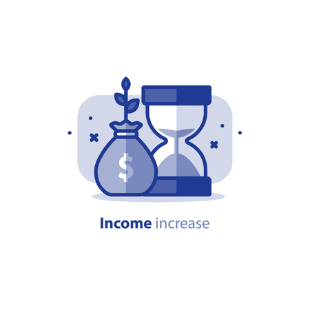 Time is money concept, financial long term investment plan, fund rising, income increase, compound interest, vector line iconのイラスト素材