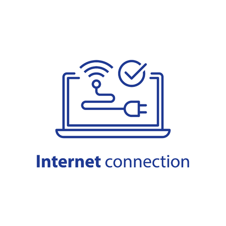 wireless internet connection,  laptop computer, vector line iconのイラスト素材