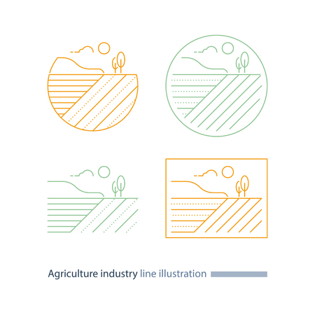 Agriculture field line icon, countryside landscape, furrow, vector thin stroke illustrationのイラスト素材