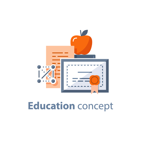 Education concept, graduation diploma, degree certificate, accomplishment, vector line icon, thin strokeのイラスト素材