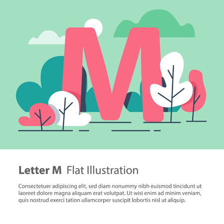 Letter M in trees background illustrationのイラスト素材