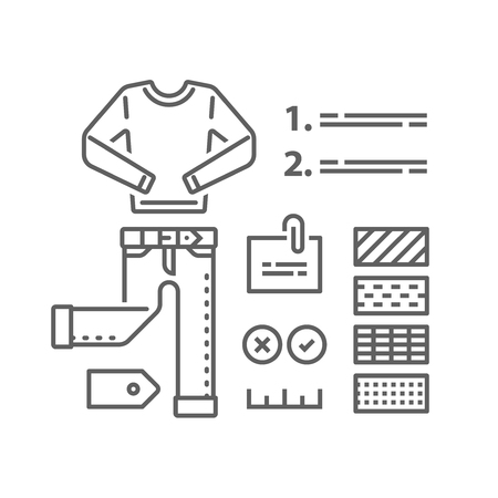 Fashion guide, complementary clothing, casual wear, wardrobe set, color choice, good outfit combination, style tips, vector line design illustrationのイラスト素材