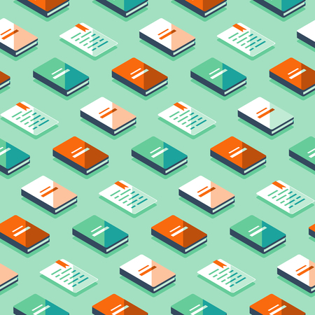 Creative background with isometric books, publicity event backdrop, minimalist pattern, literature and poetry library, educational books, storytelling concept. Vector icon, flat design illustration.のイラスト素材