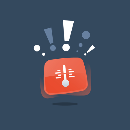 Hot temperature sign, air conditioning, climate control, thermometer button, heating concept, warm insulation, vector iconのイラスト素材