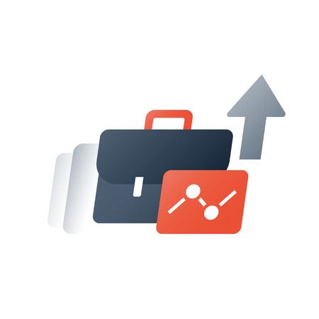 Investment fund performance report, interest rate graph, trade revenue boost, venture business growth strategy, dynamic stock market, data analytics, economy trend, risk assessment vector flat iconのイラスト素材