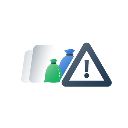 Hazardous waste products, garbage bags, dangerous rubbish warning sign, recycle program, utilization concept, vector flat iconのイラスト素材