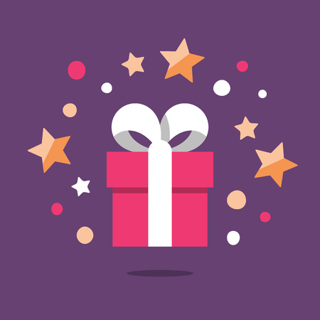 Creative gift concept, present box with ribbon, surprising big gift, reward program, special prize, flat icon, vector illustrationのイラスト素材