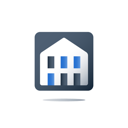 Hospital building, medical clinic, rehabilitation center, public municipal building, architecture and design, rental apartment, condominium or dormitory, art museum, school library, vector flat iconのイラスト素材