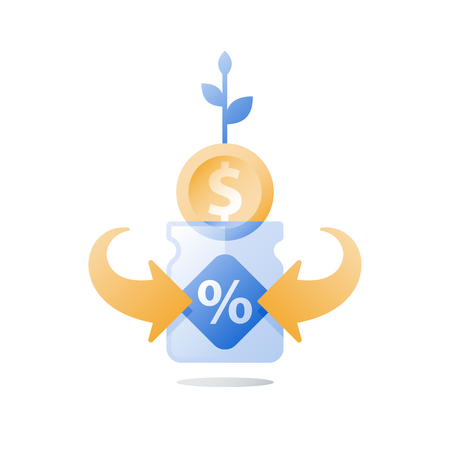 Financial invest fund, revenue increase, income growth, budget plan, return on investment, long term strategy, wealth management, more money, high interest, pension savings, superannuation conceptのイラスト素材