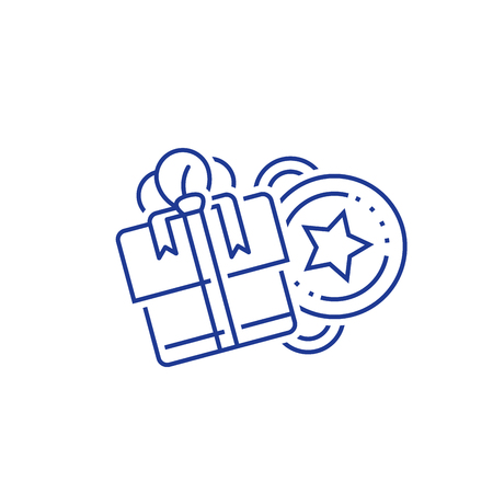 Win present, loyalty incentives, earn reward, redeem gift, perks concept, discount coupon, lottery ticket, vector mono line icon set, linear illustration, outline designのイラスト素材