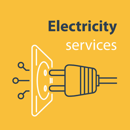 Electricity services concept, socket and plug connecting, electrical outlet, repair and maintenance, vector line icon, linear illustrationのイラスト素材