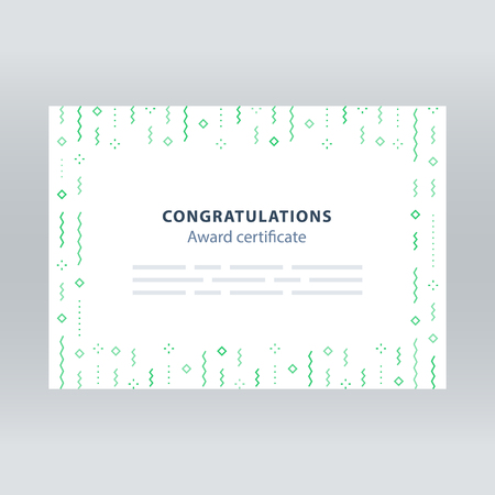 Award certificate, border with falling confetti pattern, abstract background, minimalist festive decoration, celebration backdrop concept, vector line illustrationのイラスト素材