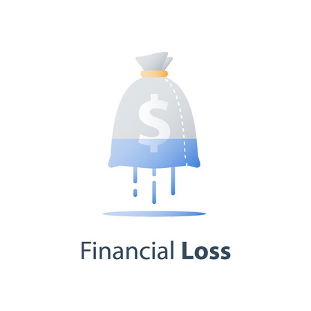 Sunken cost concept, money loss, debt increase, lack of finance, financial waste, investment hedge fund, wealth devaluation, income decrease, high risk, vector iconのイラスト素材
