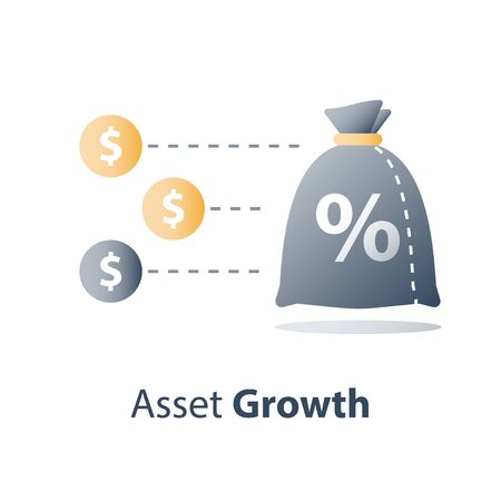 Quick money, fast cash loan, invest fund, budget plan, interest rate, stock market, broker services, revenue increase, capital growth, wealth management, value investment, finance concept, vector iconのイラスト素材