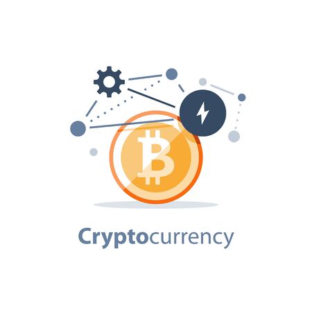 Cryptocurrency technology, bitcoin investment, financial innovations, digital money concept, vector illustration, flat iconのイラスト素材