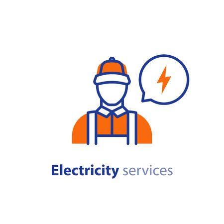 Electrician line icon, electricity services, electrical repairman, technician person, maintenance engineer, vector illustrationのイラスト素材