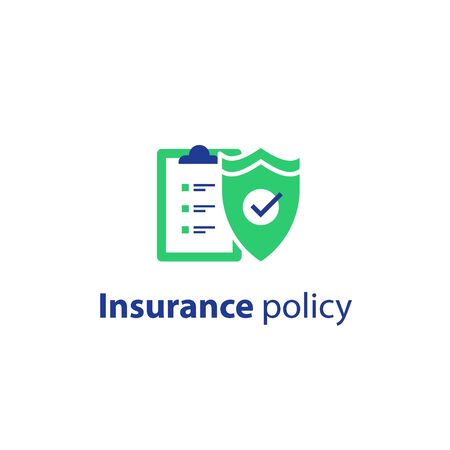 Insurance policy concept, check board and shield, vector line iconのイラスト素材