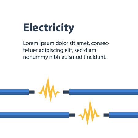 Electricity wires with bare end and current, repair and maintenance services, vector illustrationのイラスト素材
