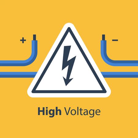 Electricity wires and high voltage sign, repair and maintenance services, vector illustrationのイラスト素材