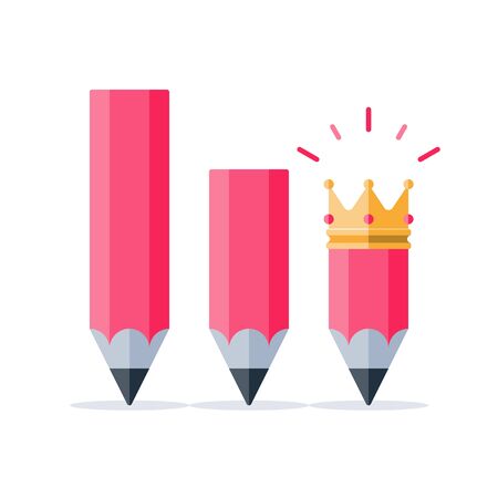 Creative writing, storytelling concept, graphic design workshop, idea with pencil and crown, skill improvement, gradual change, vector flat illustrationのイラスト素材