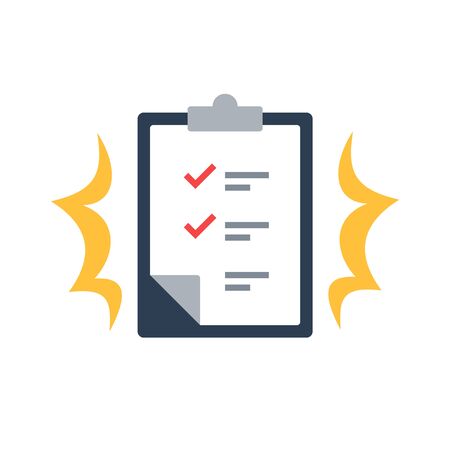 Task management check list, efficient work, project plan, fast progress, level up concept, short questionnaire, opinion survey, assignment and exam, productivity solution, vector flat iconのイラスト素材