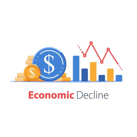 Economy negative prognosis, financial loss, low business performance, revenue decreaseのイラスト素材