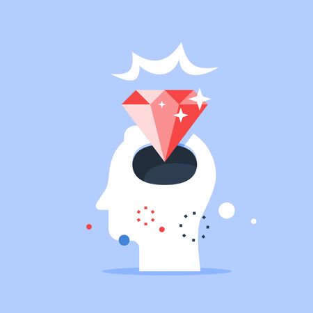 Head and diamond, excellence concept, self esteem and confidence, talent or potential, vector flat illustrationのイラスト素材