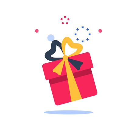 Surprise box, special reward, prize giveaway, loyalty present, incentive or perks, bonus program, creative idea, vector flat design illustrationのイラスト素材