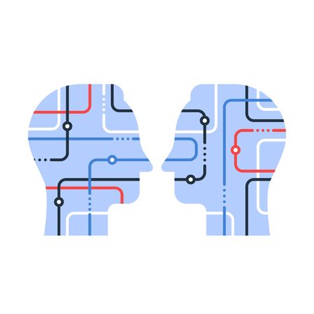 Workshop and education, communication concept, teamwork or network, artificial intelligence, vector flat illustrationのイラスト素材