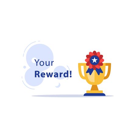 Winner cup, golden goblet, excellence award, top performance, first place trophy, contest best result, vector flat illustrationのイラスト素材