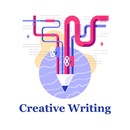 Creative writing, storytelling courses, creativity development, design workshop, education concept, modern art, vector flat illustrationのイラスト素材