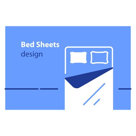 Home furniture, empty bed for two, sheets and clothing, top view, vector flat illustrationのイラスト素材