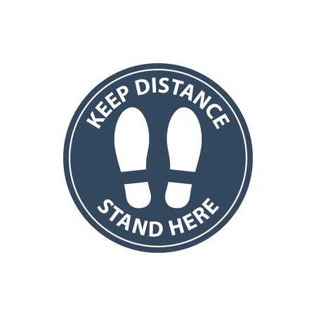Steps on floor in circle, keep distance in line, stand here sign, queue order, vector iconのイラスト素材