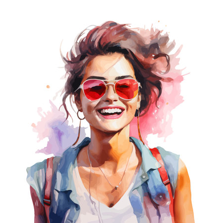 Portrait of a beautiful young woman in sunglasses. Vector illustration.のイラスト素材