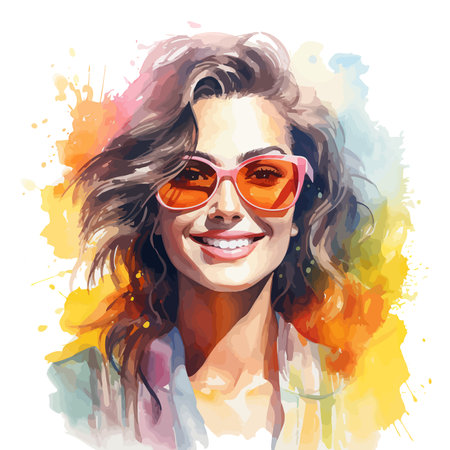Portrait of a young beautiful woman in sunglasses. Vector illustration.のイラスト素材
