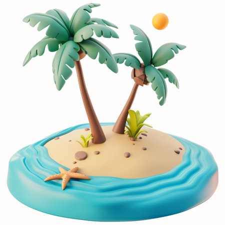Tropical island with palm trees and starfish. Vector illustration.の写真素材