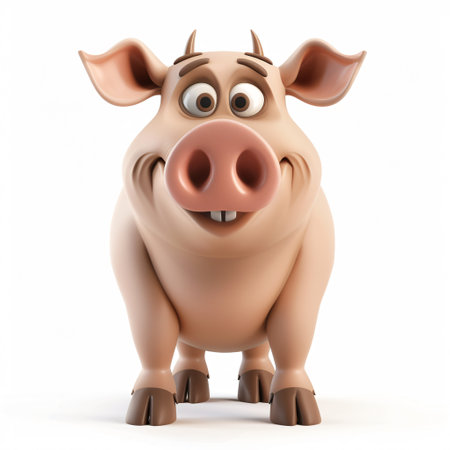Cartoon pig with surprised expression on white background. 3d illustrationの写真素材