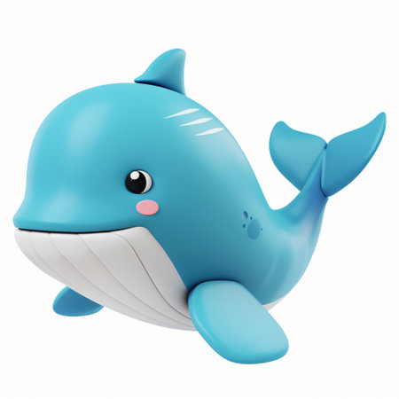 Cute cartoon whale isolated on white background. 3d rendering.の写真素材