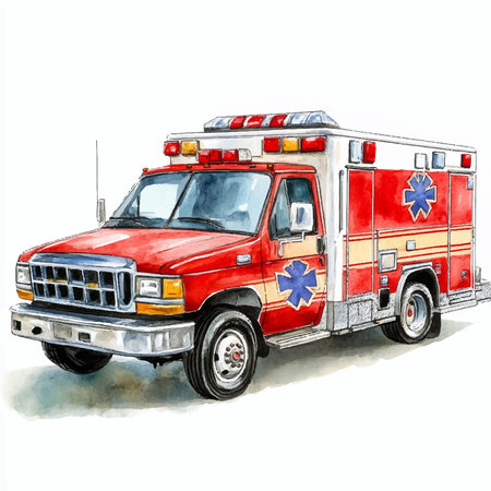 Illustration of a ambulance on a white background. Watercolor