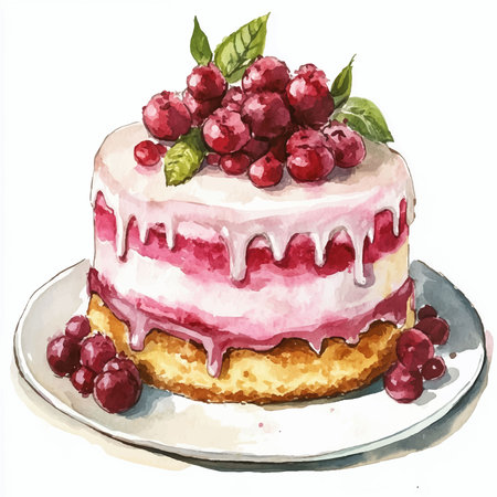 Illustration of a cake with raspberries on a white backgroundのイラスト素材