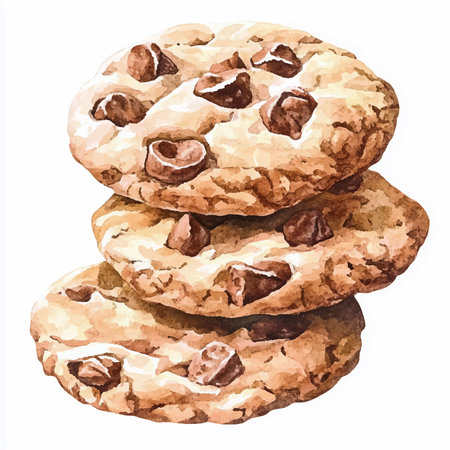 Chocolate chip cookies isolated on white background. Watercolor hand drawn illustrationのイラスト素材