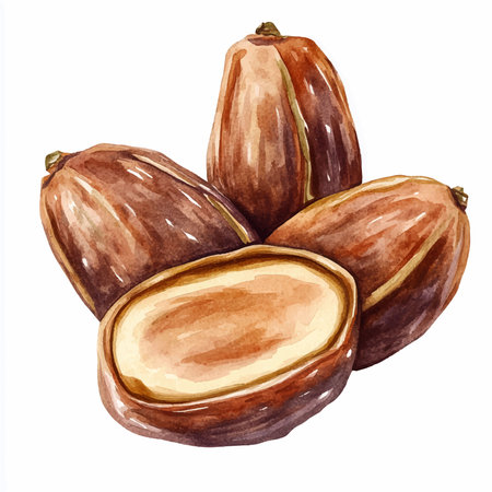 Hand drawn watercolor hazelnut. Isolated on white backgroundのイラスト素材