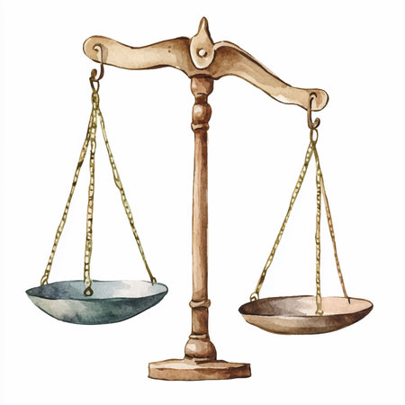 Scales of justice. Hand drawn watercolor illustration isolated on white backgroundのイラスト素材