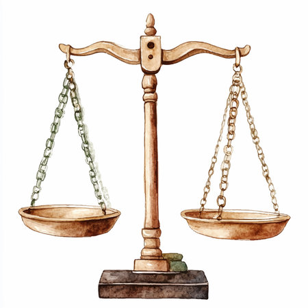 Scales of justice. Hand drawn watercolor illustration isolated on white backgroundのイラスト素材