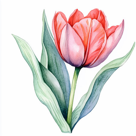 Beautiful vector image with nice hand drawn watercolor tulip flowersのイラスト素材
