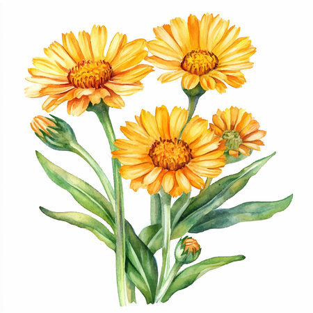 Beautiful vector image with nice watercolor calendula officinalisのイラスト素材