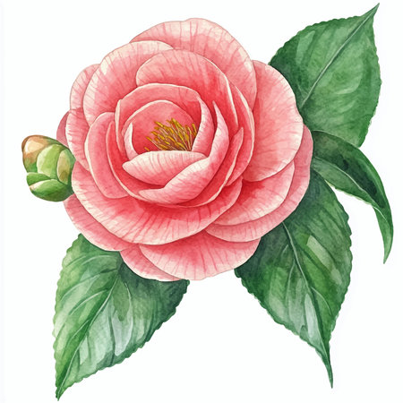 Camellia flower. Hand drawn watercolor illustration isolated on white backgroundのイラスト素材